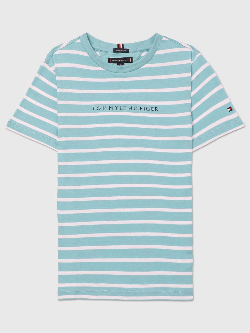 Aqua Tommy Hilfiger Stripe T Shirts | NZ_G1265