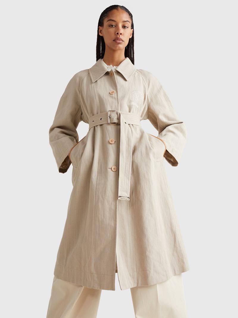 Beige Tommy Hilfiger Crest Trench Coats | NZ_W21026