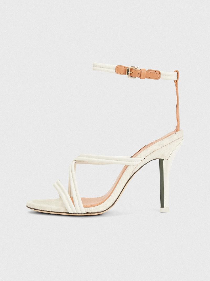 Beige Tommy Hilfiger Criss Cross Heeled Heeled Sandals | NZ_W21605