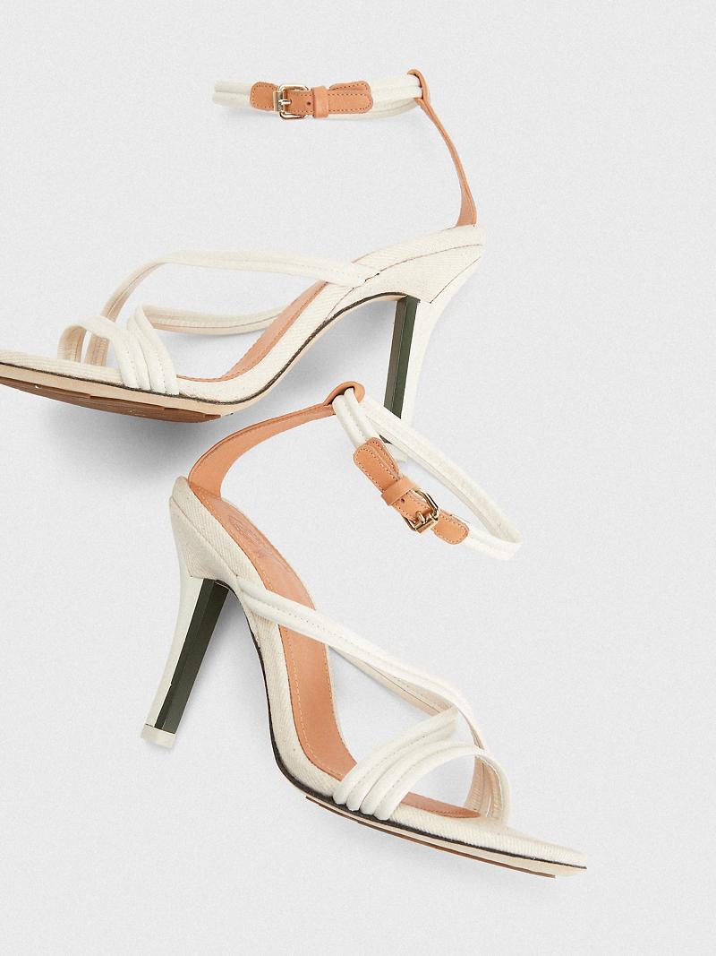 Beige Tommy Hilfiger Criss Cross Heeled Heeled Sandals | NZ_W21605