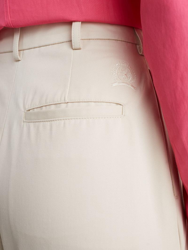 Beige Tommy Hilfiger High Waist Pleated Shorts | NZ_W21303