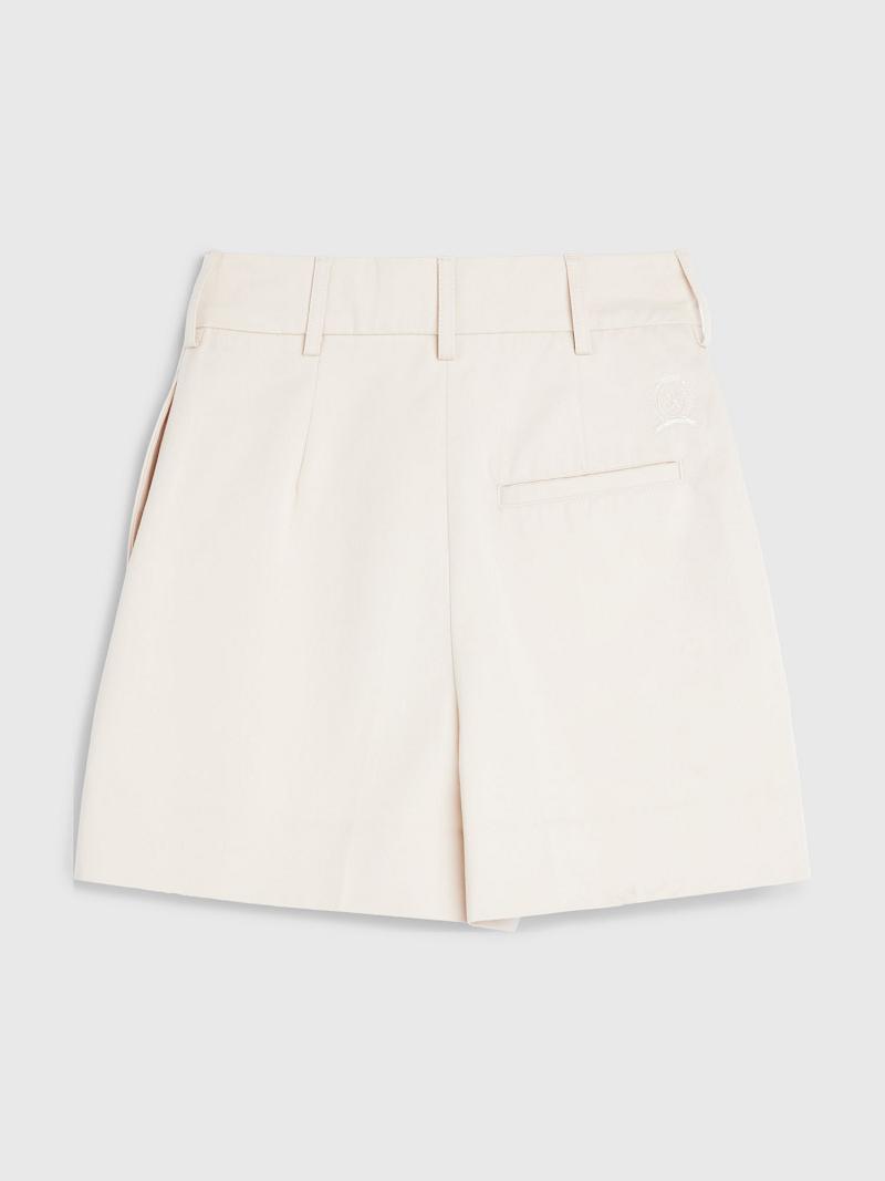 Beige Tommy Hilfiger High Waist Pleated Shorts | NZ_W21303