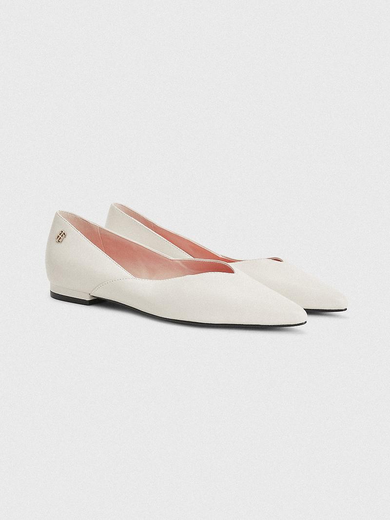 Beige Tommy Hilfiger Leather Ballerina Flat Shoes | NZ_W21601