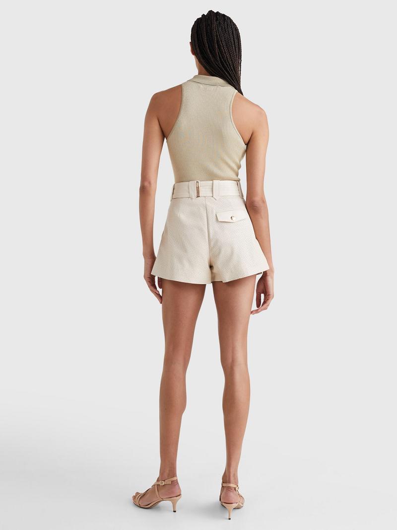 Beige Tommy Hilfiger Leather Utility Shorts | NZ_W21307