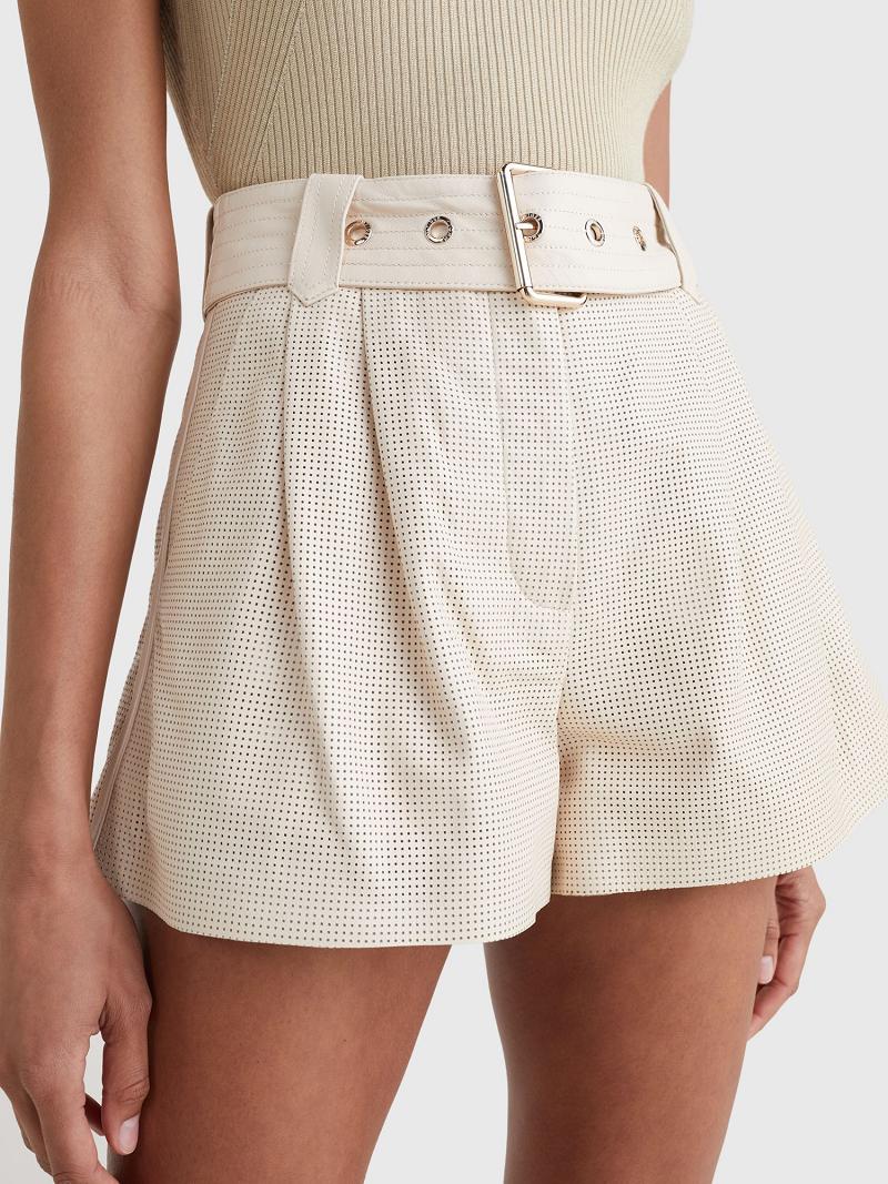 Beige Tommy Hilfiger Leather Utility Shorts | NZ_W21307