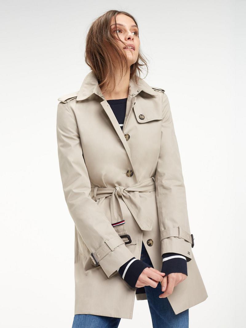 Beige Tommy Hilfiger Organic Cotton Trench Coats | NZ_W21037