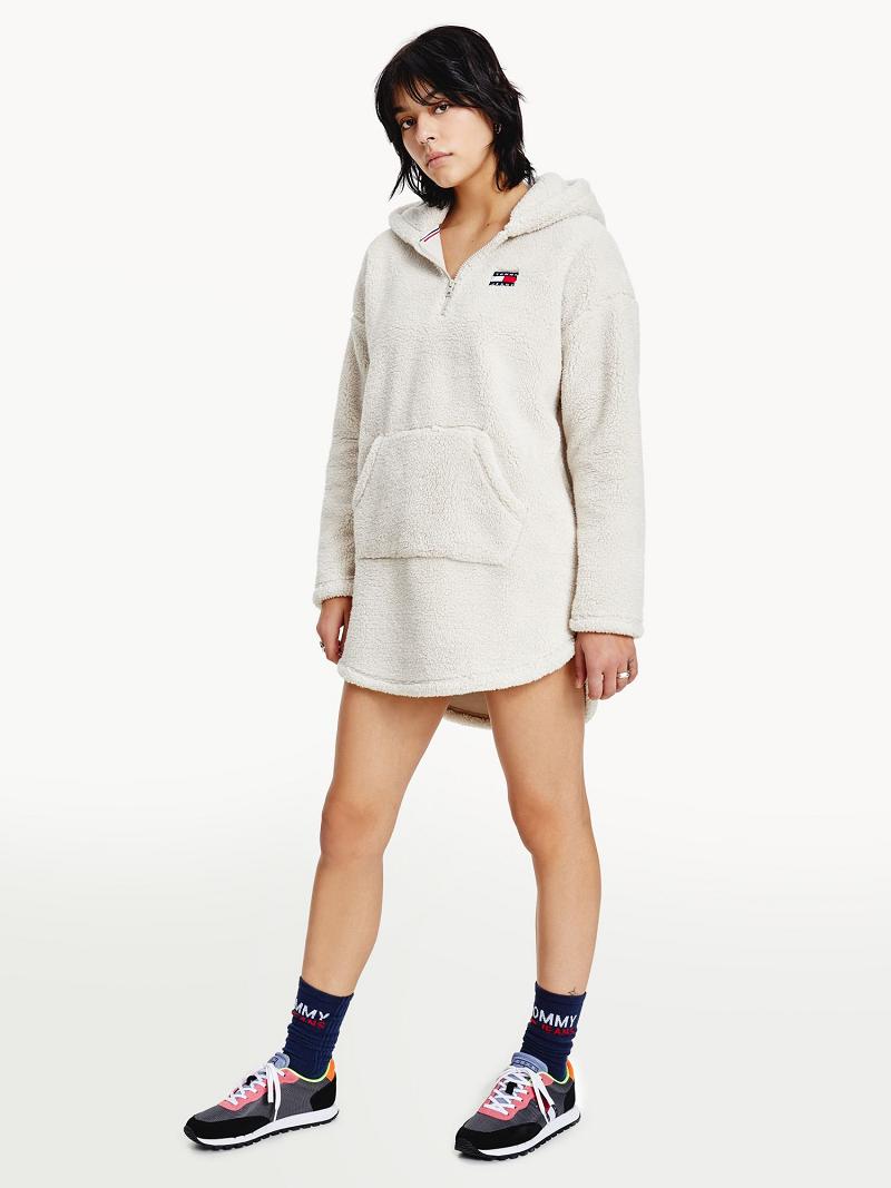 Beige Tommy Hilfiger Recycled Badge Hoodie Dresses | NZ_W21108