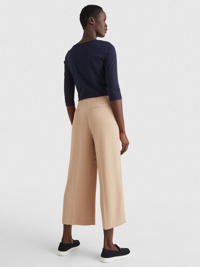 Beige Tommy Hilfiger Relaxed Fit Wide-Leg Pants | NZ_W21250