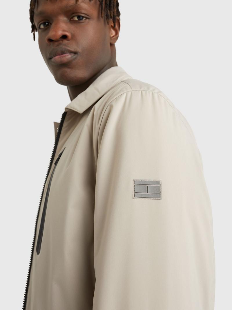 Beige Tommy Hilfiger Solid zip tech Jackets | NZ_M31423