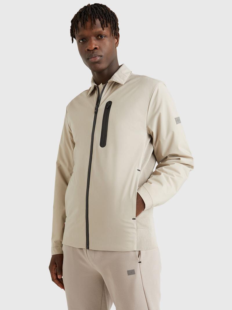 Beige Tommy Hilfiger Solid zip tech Jackets | NZ_M31423