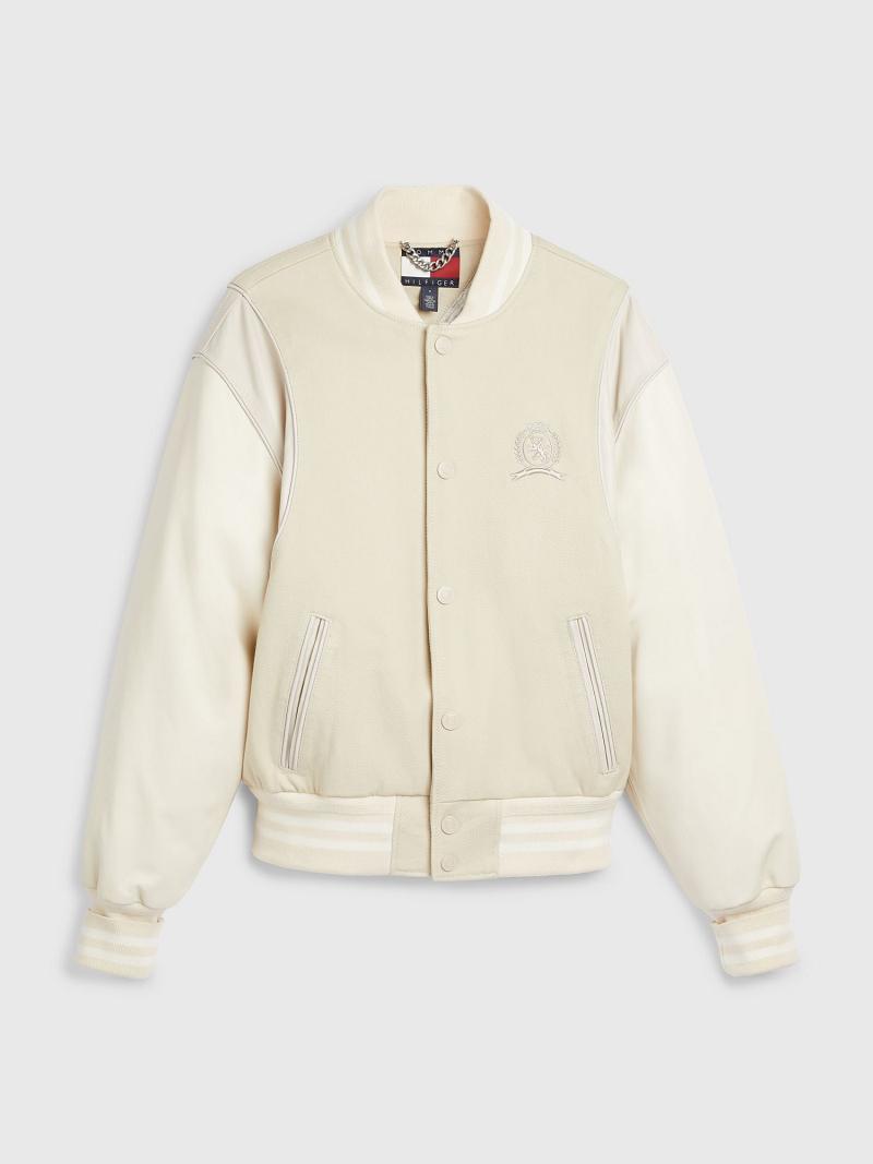 Beige Tommy Hilfiger Tonal varsity Jackets | NZ_M31428