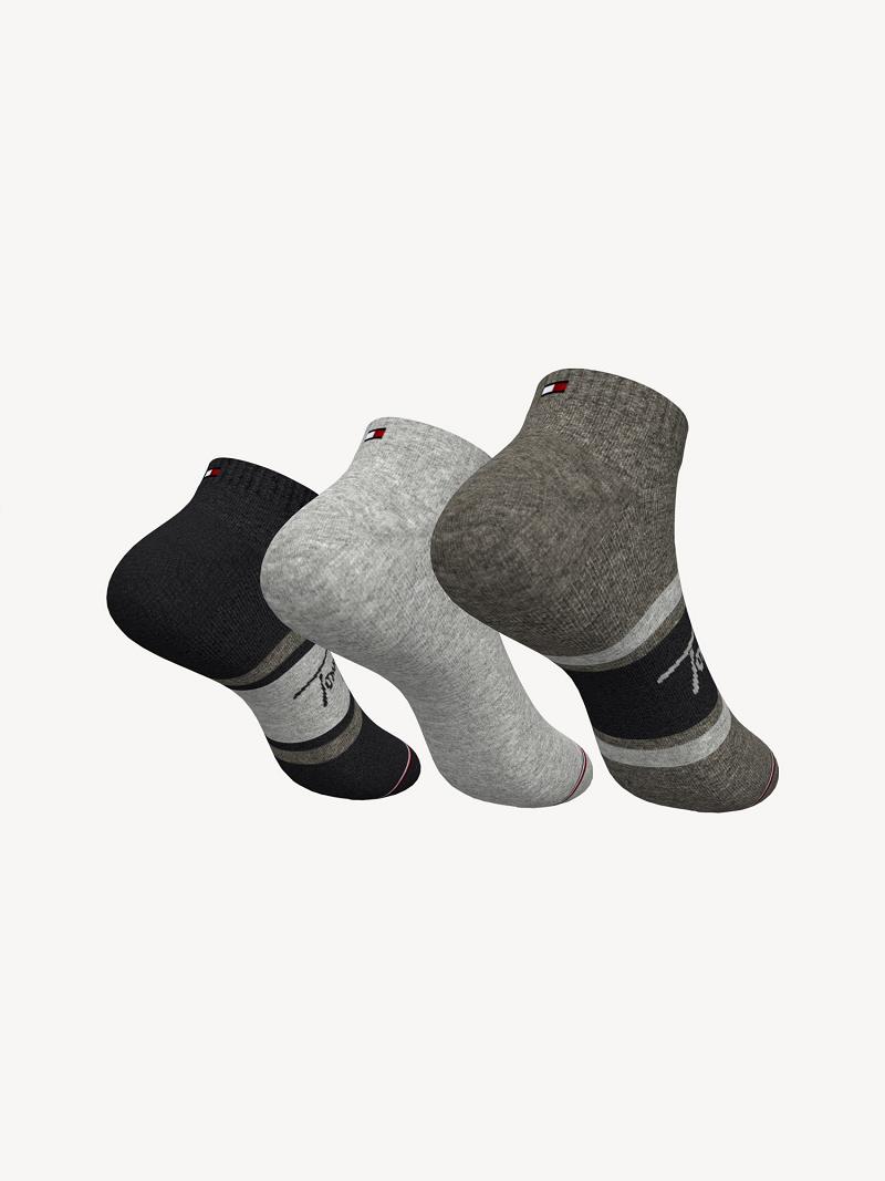 Black / Grey Tommy Hilfiger Ankle 3PK Socks | NZ_M31741