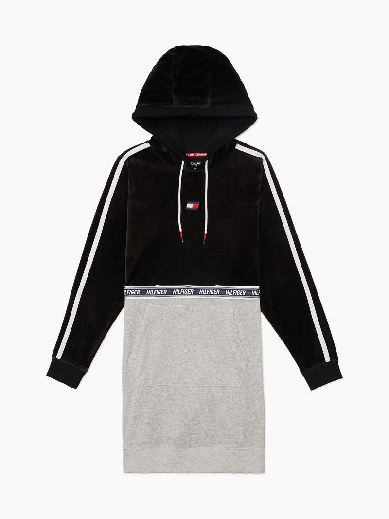 Black / Grey Tommy Hilfiger Essential Colorblock Logo Hoodie Dresses | NZ_W21061