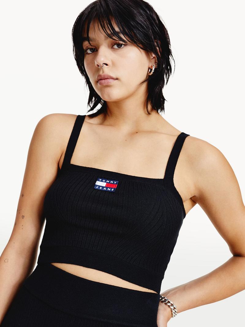 Black Tommy Hilfiger Badge Tank Top Sweaters | NZ_W21340