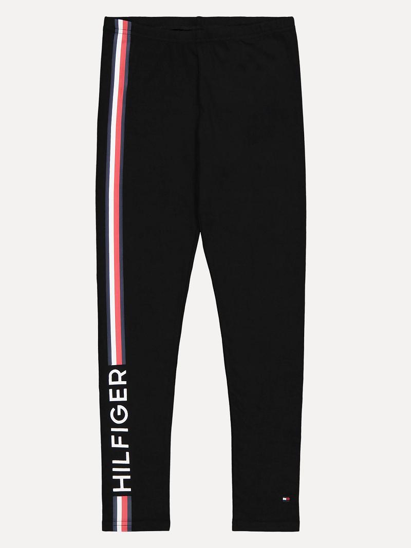 Black Tommy Hilfiger Big Icon Stripe Leggings | NZ_G1135