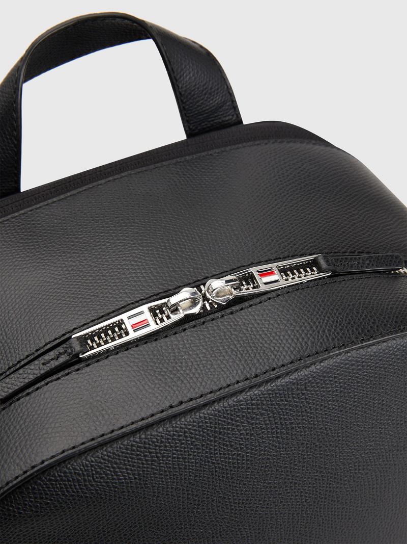 Black Tommy Hilfiger City Leather Backpack Bags | NZ_M31694