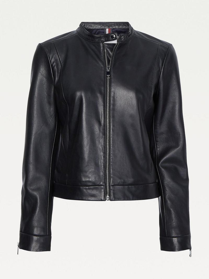 Black Tommy Hilfiger Classic Leather Jackets | NZ_W21169