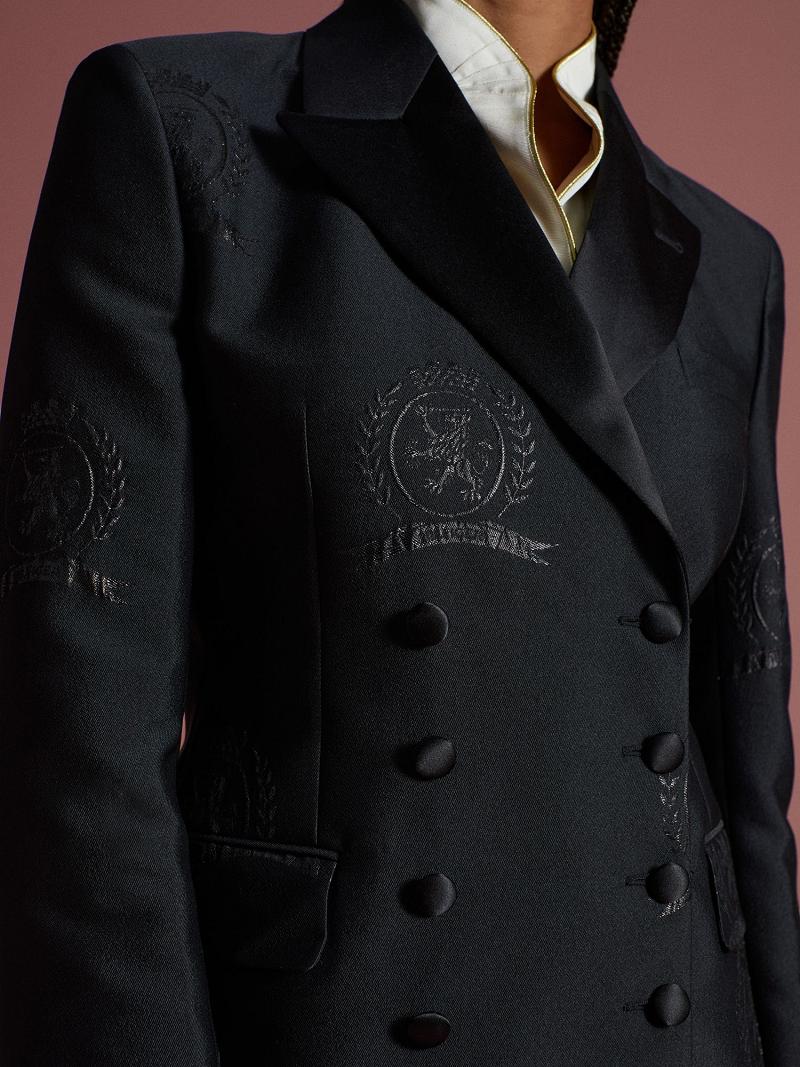 Black Tommy Hilfiger Crest Tuxedo Blazers | NZ_W21001