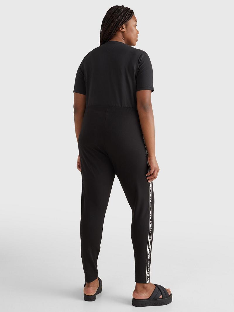 Black Tommy Hilfiger Curve Logo Tape Leggings | NZ_W21219