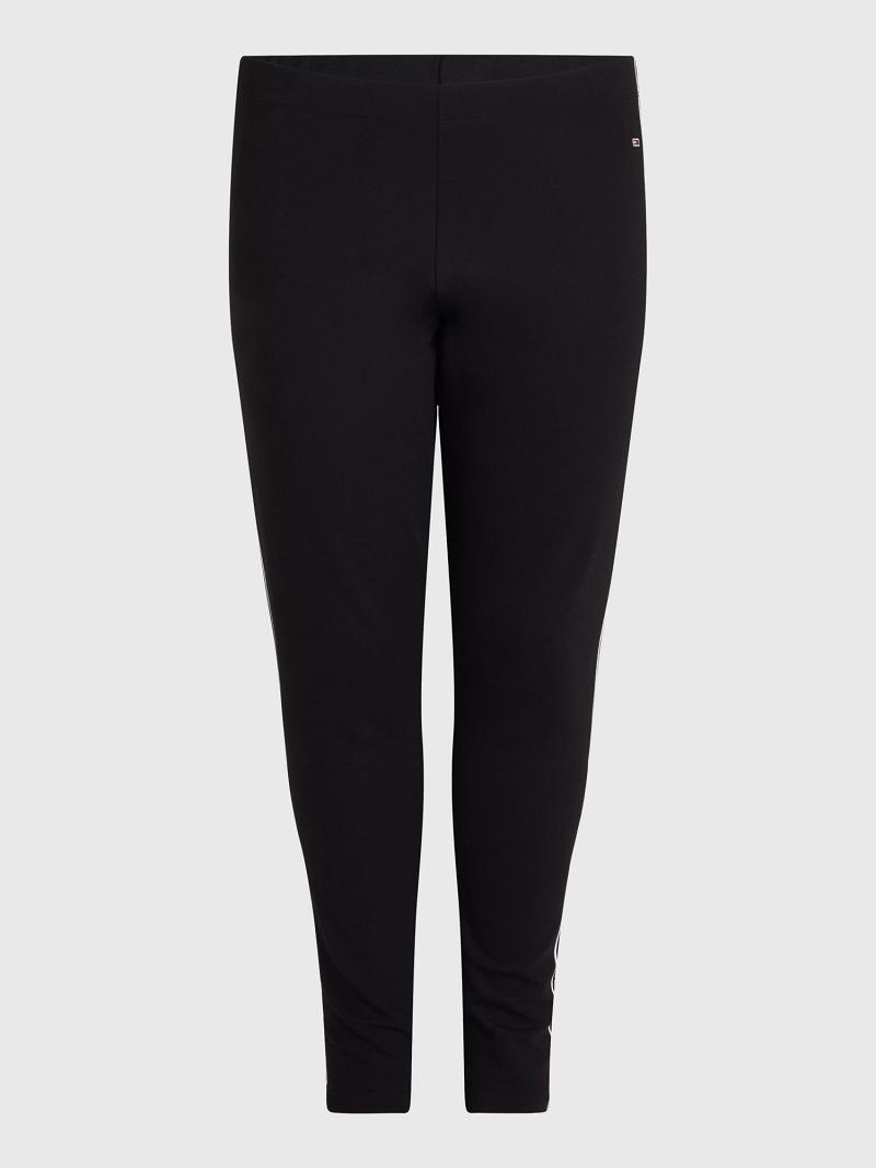 Black Tommy Hilfiger Curve Logo Tape Leggings | NZ_W21219