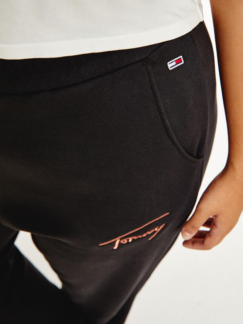 Black Tommy Hilfiger Curve Recycled Signature Sweatpant Pants | NZ_W21235