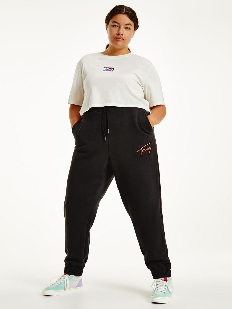 Black Tommy Hilfiger Curve Recycled Signature Sweatpant Pants | NZ_W21235