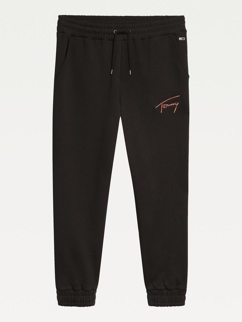 Black Tommy Hilfiger Curve Recycled Signature Sweatpant Pants | NZ_W21235