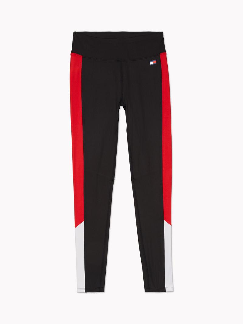 Black Tommy Hilfiger Essential Flag Colorblock Leggings | NZ_W21221