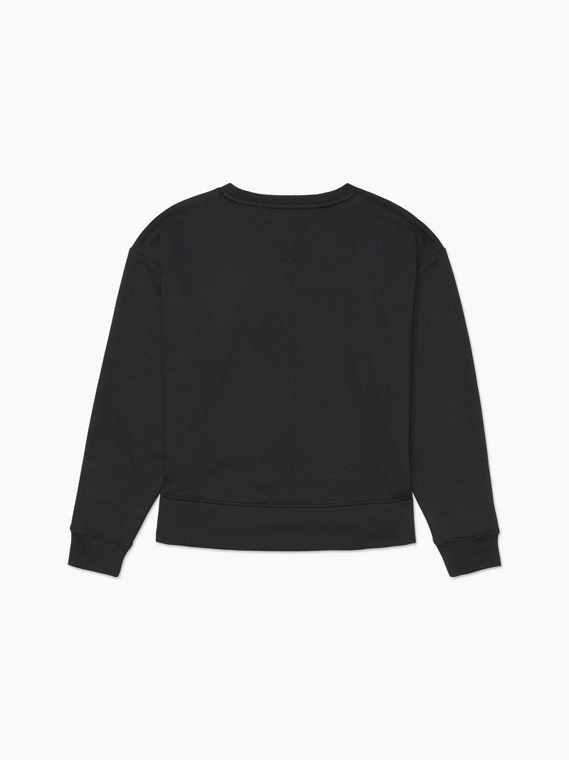 Black Tommy Hilfiger Essential High-Low Popover Sweatshirts | NZ_W21385