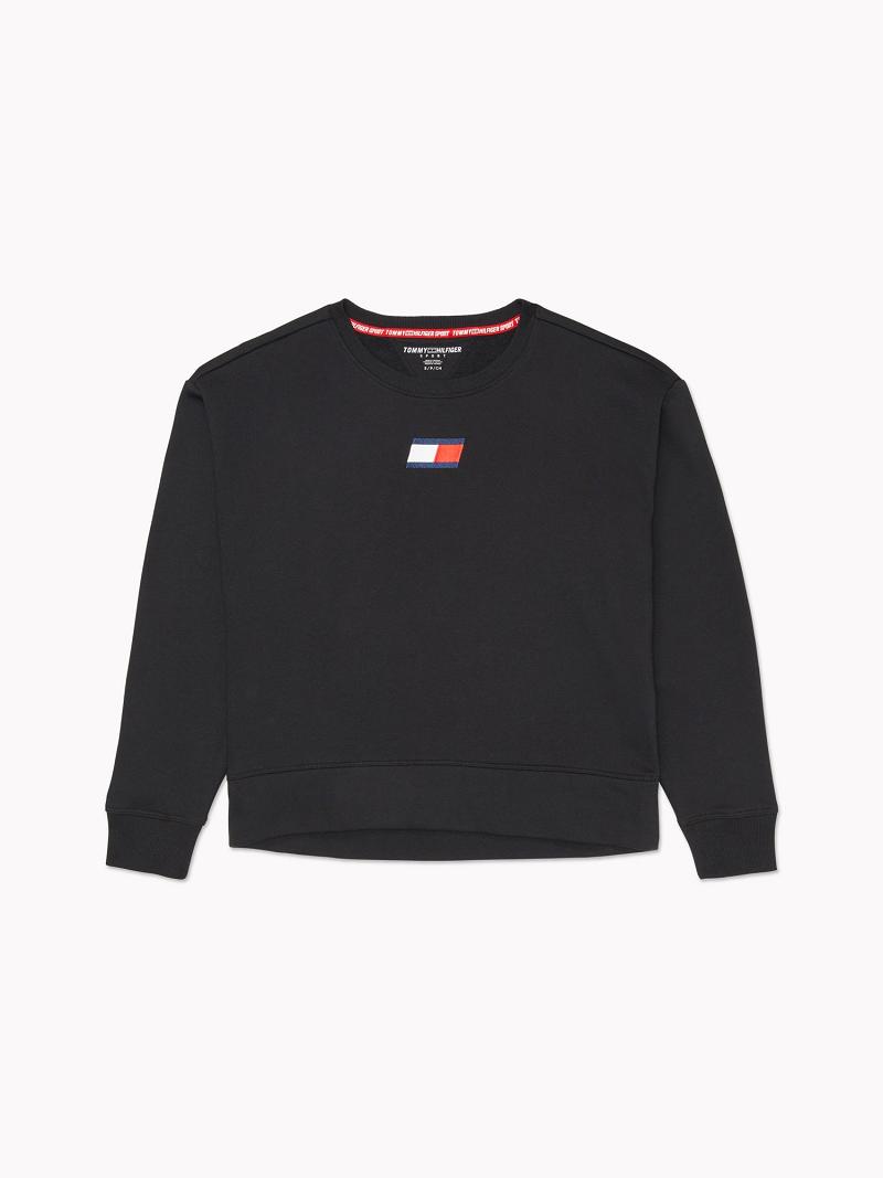 Black Tommy Hilfiger Essential High-Low Popover Sweatshirts | NZ_W21385