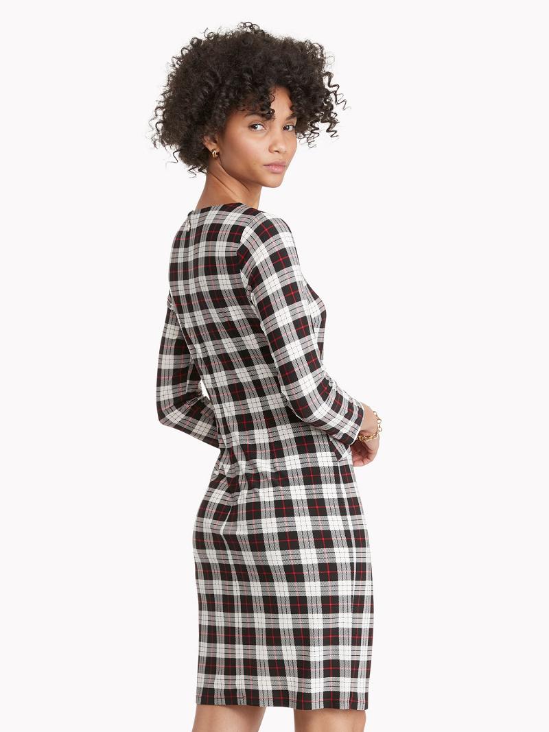 Black Tommy Hilfiger Essential Plaid Jersey Long-Sleeve Dresses | NZ_W21069