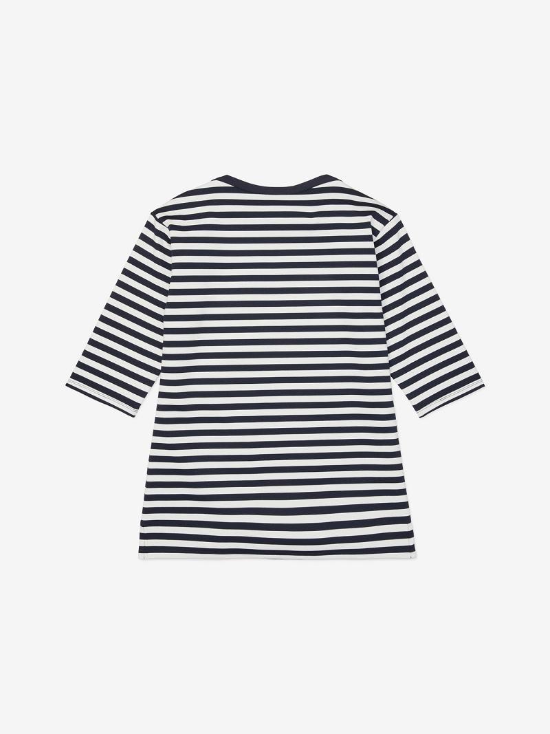 Black Tommy Hilfiger Essential Stripe Ponte Boatneck Tunic Tops | NZ_W21496