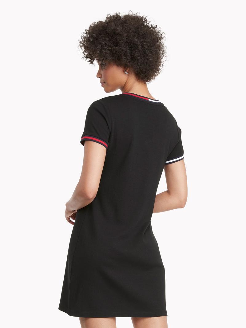 Black Tommy Hilfiger Essential V-Neck Dresses | NZ_W21081