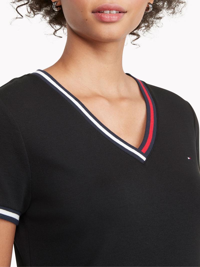 Black Tommy Hilfiger Essential V-Neck Dresses | NZ_W21081