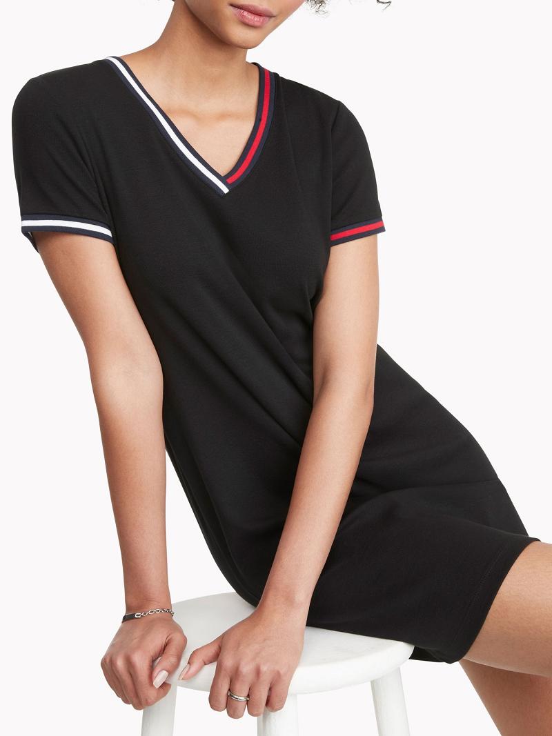 Black Tommy Hilfiger Essential V-Neck Dresses | NZ_W21081