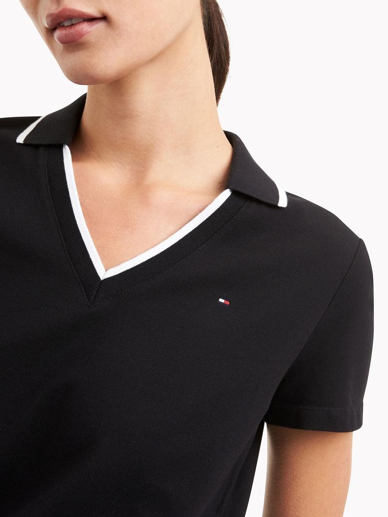 Black Tommy Hilfiger Essential V-Neck Polo Dresses | NZ_W21084