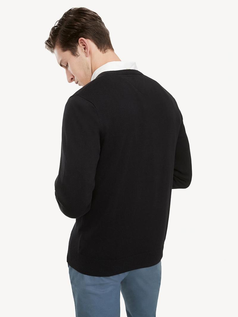 Black Tommy Hilfiger Essential V-Neck Sweaters | NZ_M31166