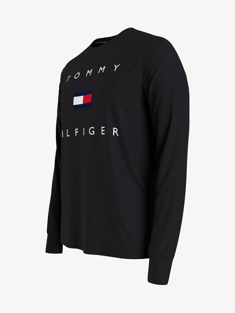 Black Tommy Hilfiger Essential long-sleeve logo T Shirts | NZ_M31029