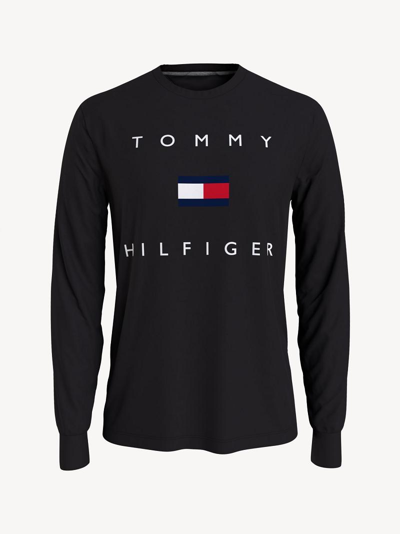 Black Tommy Hilfiger Essential long-sleeve logo T Shirts | NZ_M31029