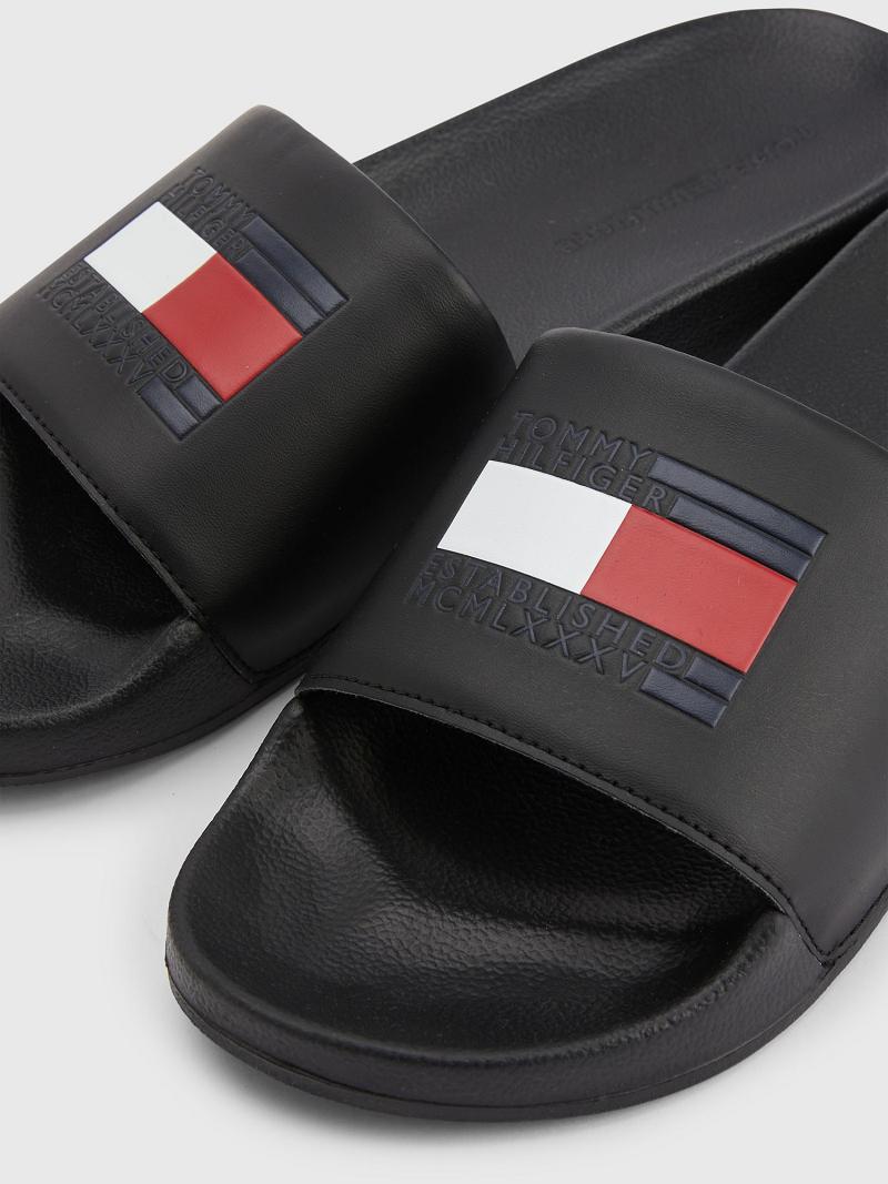 Black Tommy Hilfiger Flag Pool Sandals | NZ_M31648