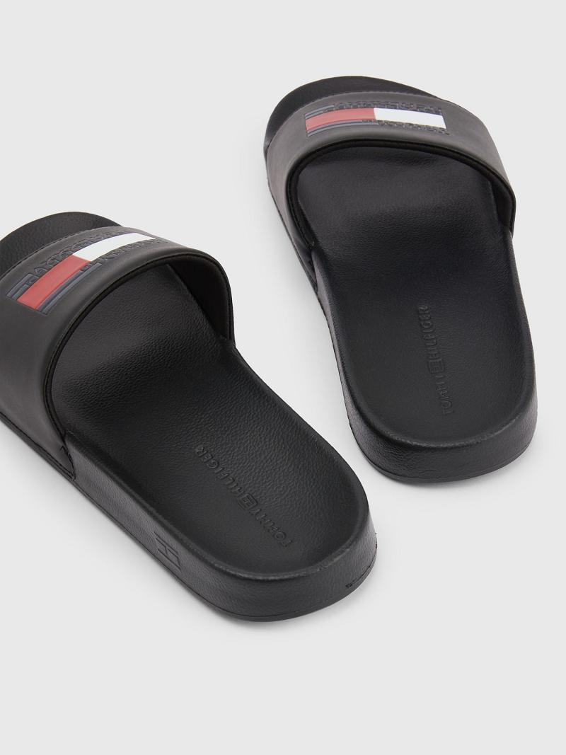 Black Tommy Hilfiger Flag Pool Sandals | NZ_M31648