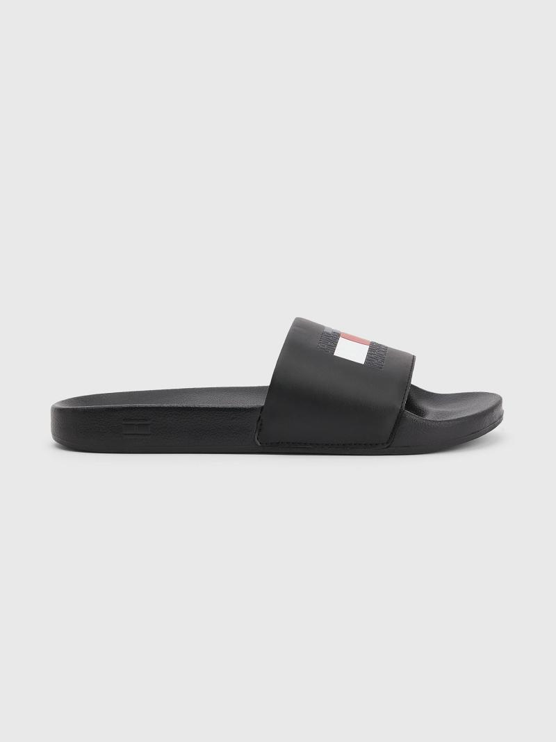 Black Tommy Hilfiger Flag Pool Sandals | NZ_M31648