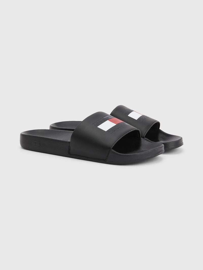 Black Tommy Hilfiger Flag Pool Sandals | NZ_M31648