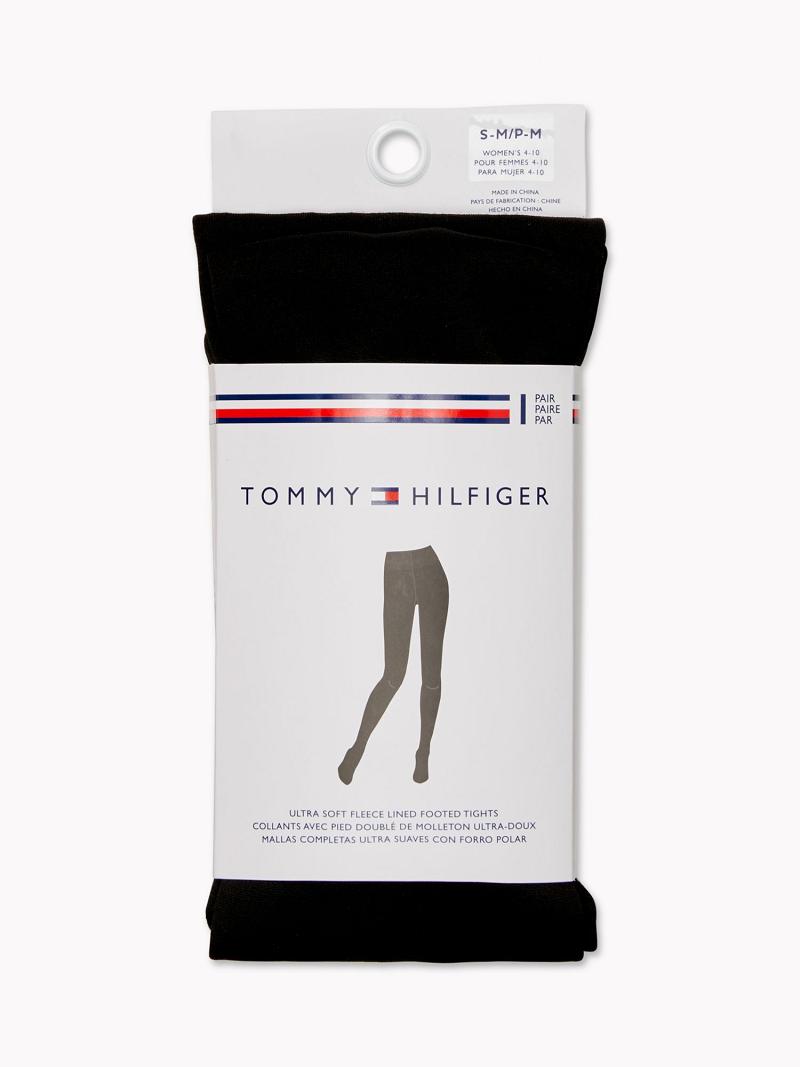 Black Tommy Hilfiger Fleece-Lined Footed Tights 1PK Socks | NZ_W21660