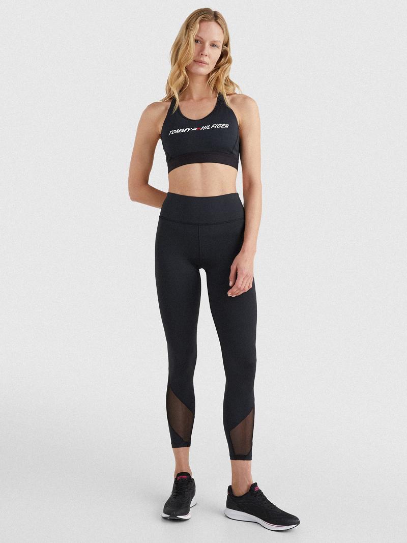 Black Tommy Hilfiger High-Waist Mesh Mix Leggings | NZ_W21225