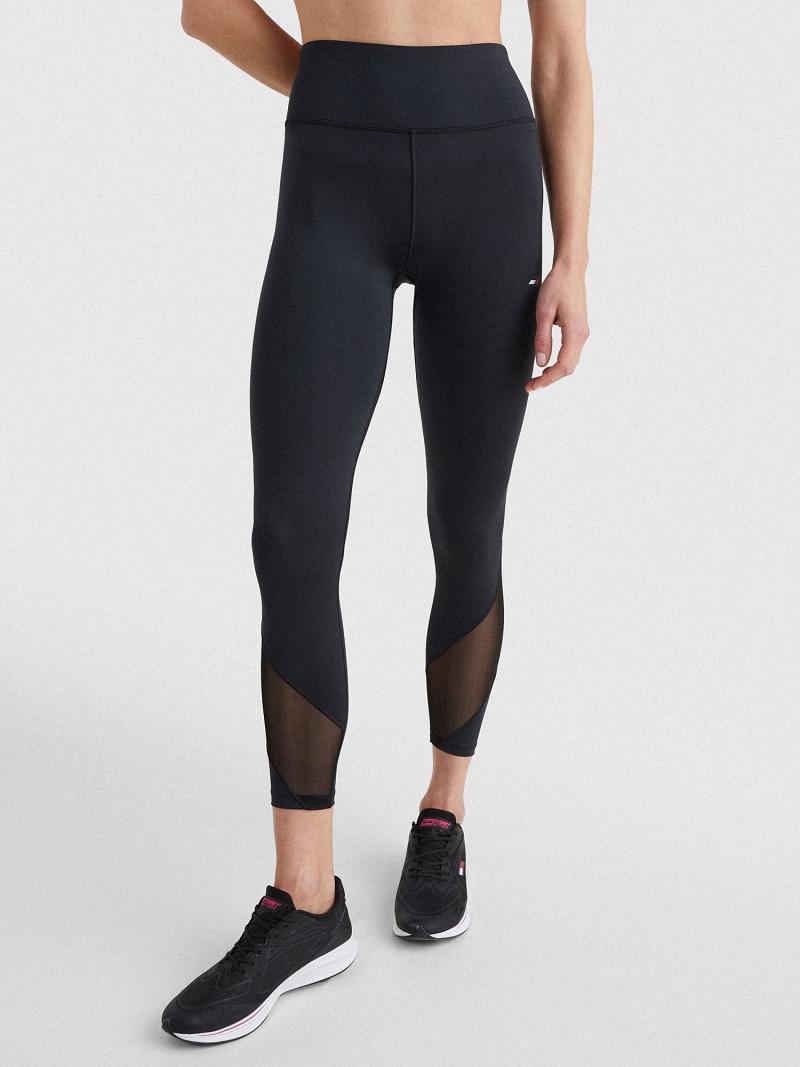 Black Tommy Hilfiger High-Waist Mesh Mix Leggings | NZ_W21225