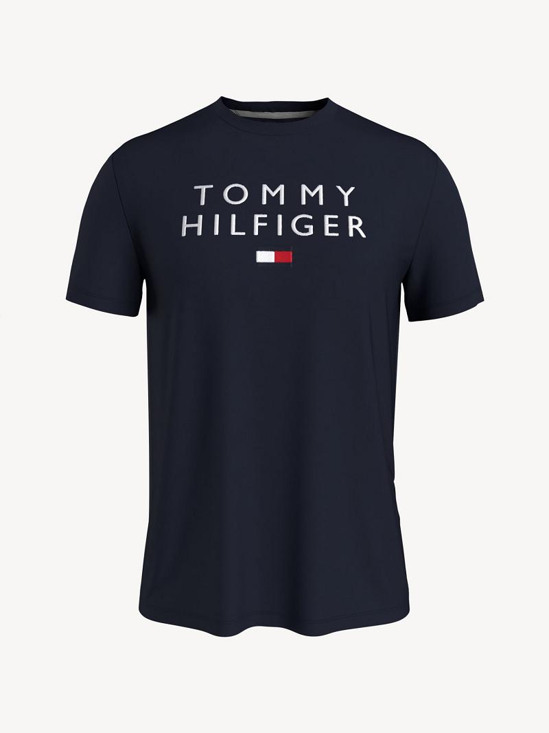 Black Tommy Hilfiger Hilfiger flag T Shirts | NZ_M31041