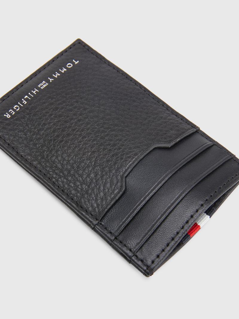 Black Tommy Hilfiger Leather Vertical Stripe Cardholders | NZ_M31722