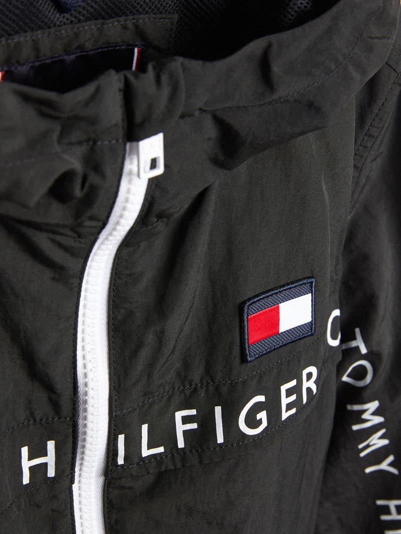 Black Tommy Hilfiger Logo Windbreaker Jackets | NZ_B2041