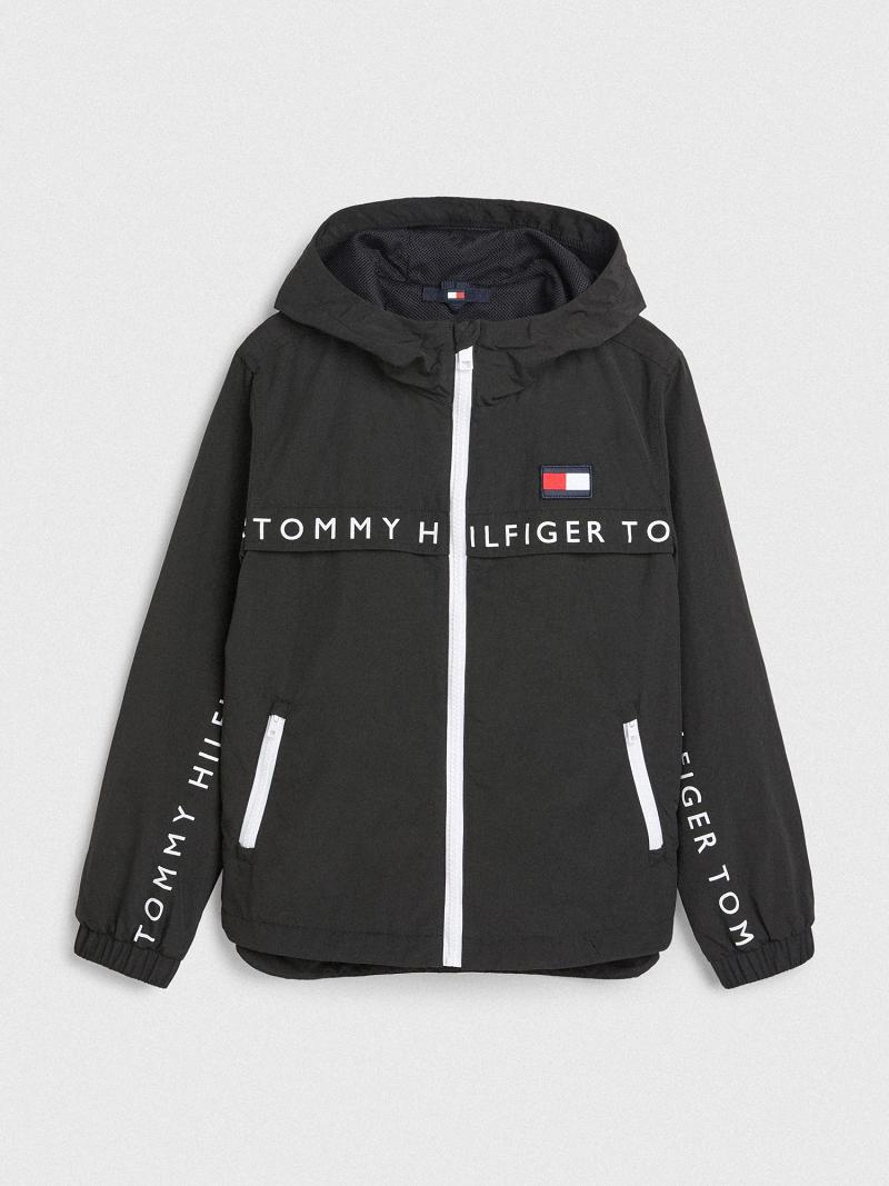 Black Tommy Hilfiger Logo Windbreaker Jackets | NZ_B2041